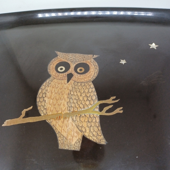 Vintage Couroc Owl Inlaid Tray 12 × 9 in Black Gold - Picture 9 of 13
